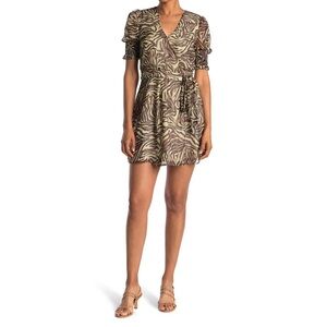 Walter Baker Tan and Black Zebra-Print Wrap Mini Dress